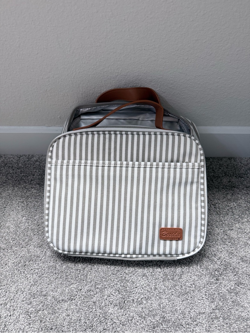 Gray Striped Women’s Travel Toiletry Bag